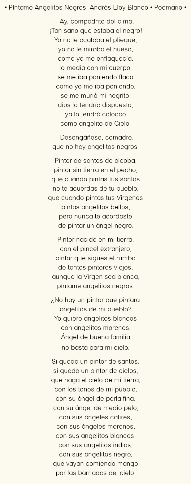 Imagen con el poema Píntame Angelitos Negros, por Andrés Eloy Blanco