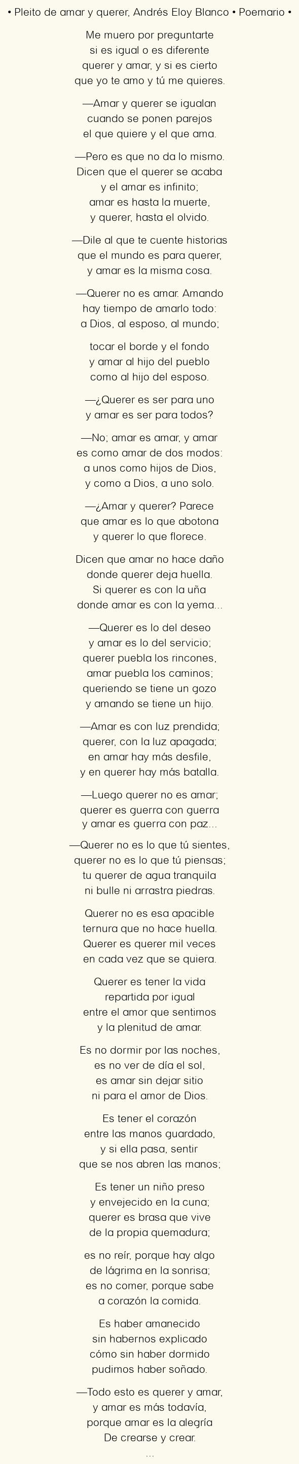 Imagen con el poema Pleito de amar y querer, por Andrés Eloy Blanco