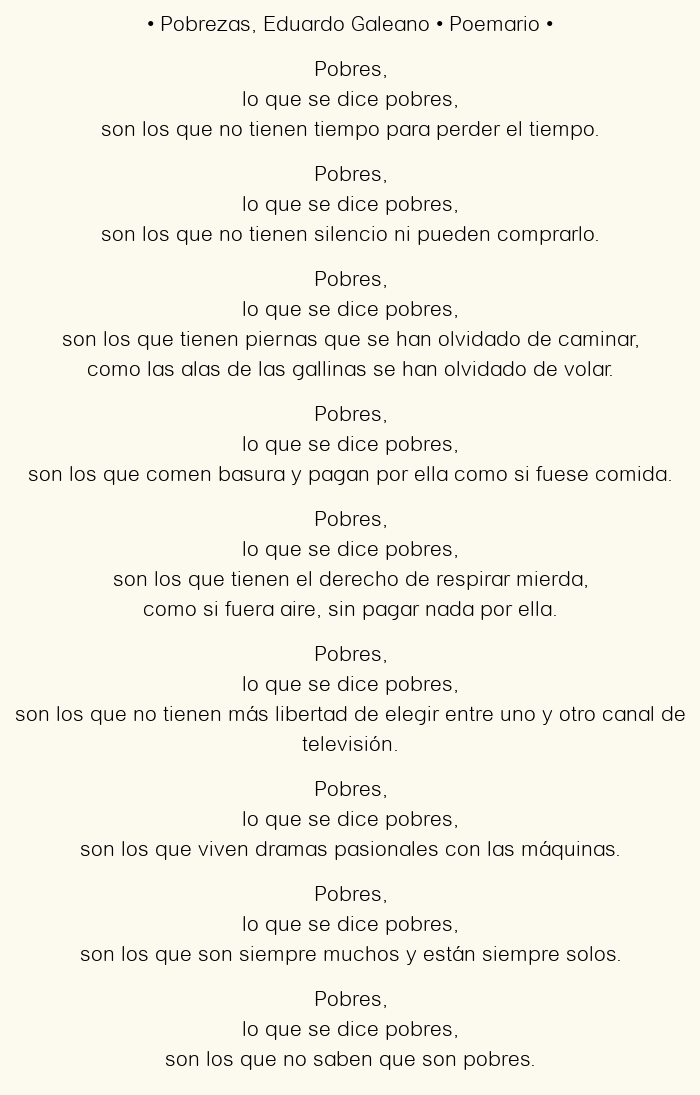 Imagen con el poema Pobrezas, por Eduardo Galeano