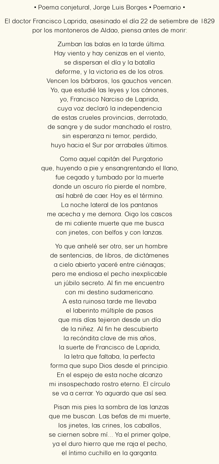 Imagen con el poema Poema conjetural, por Jorge Luis Borges
