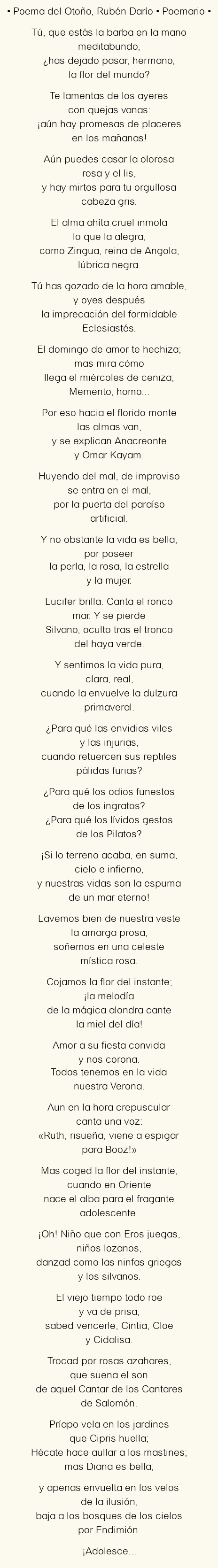 Imagen con el poema Poema del Otoño, por Rubén Darío