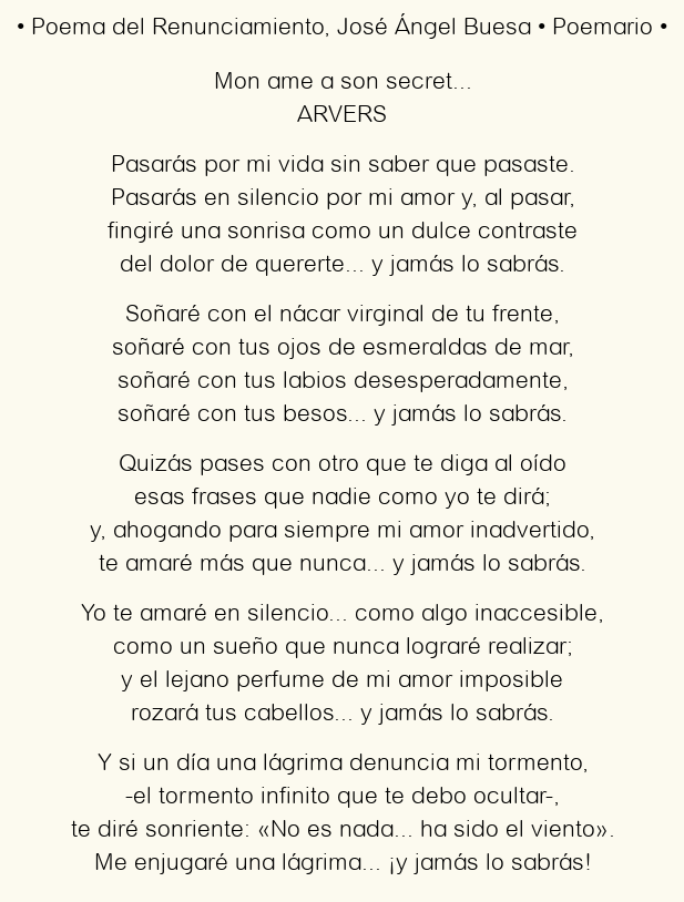 Imagen con el poema Poema del Renunciamiento, por José Ángel Buesa