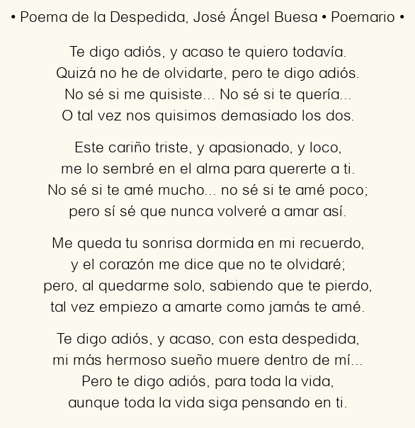 Imagen con el poema Poema de la Despedida, por José Ángel Buesa