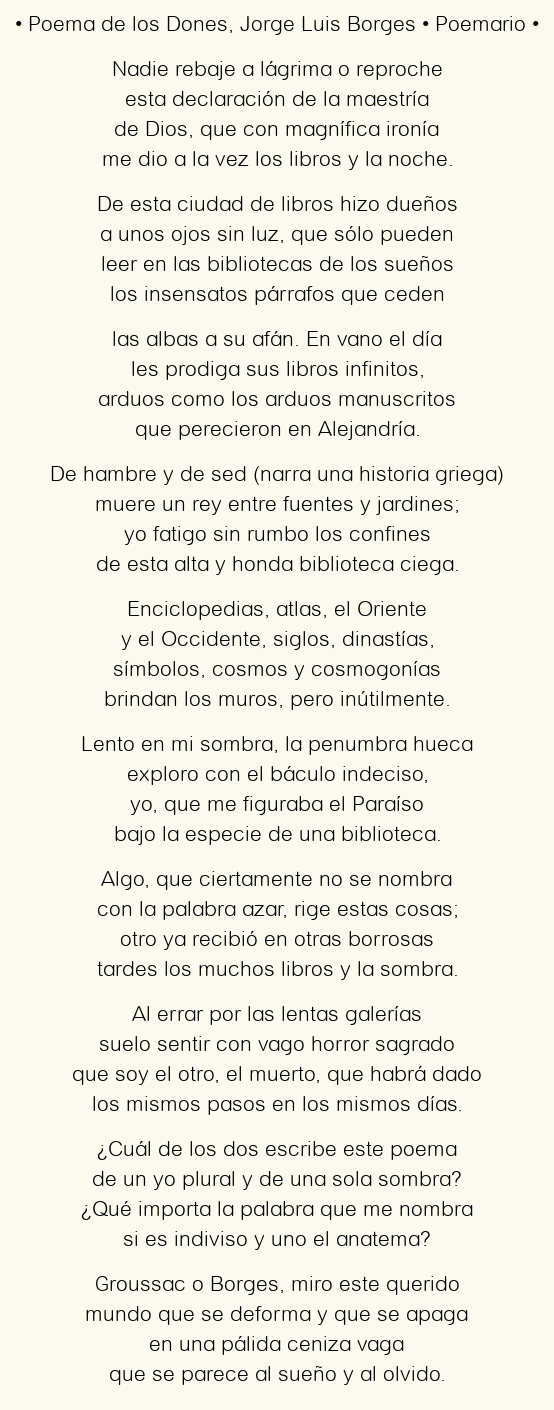 Poema de los Dones, por Jorge Luis Borges