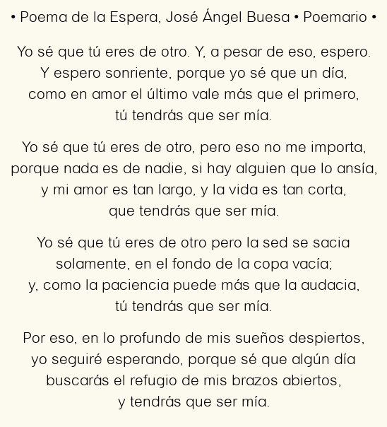 Imagen con el poema Poema de la Espera, por José Ángel Buesa