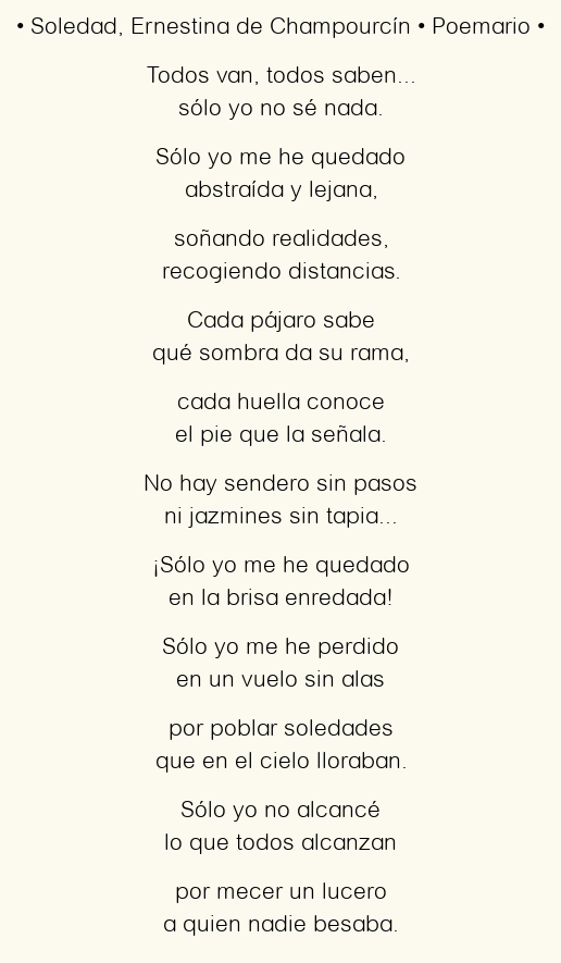 Imagen con el poema Soledad, por Ernestina de Champourcín