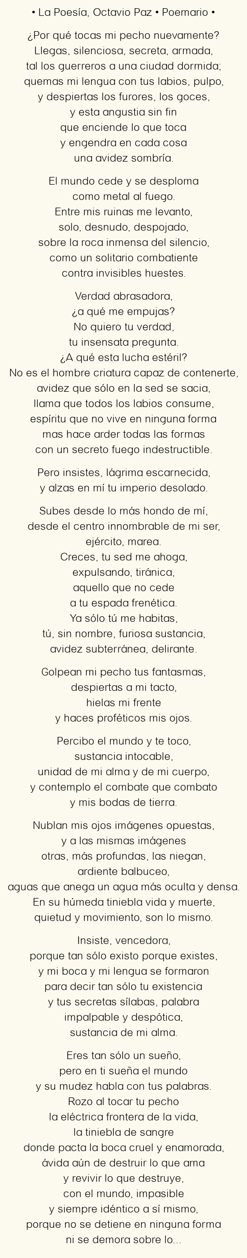 Imagen con el poema La Poesía, por Octavio Paz