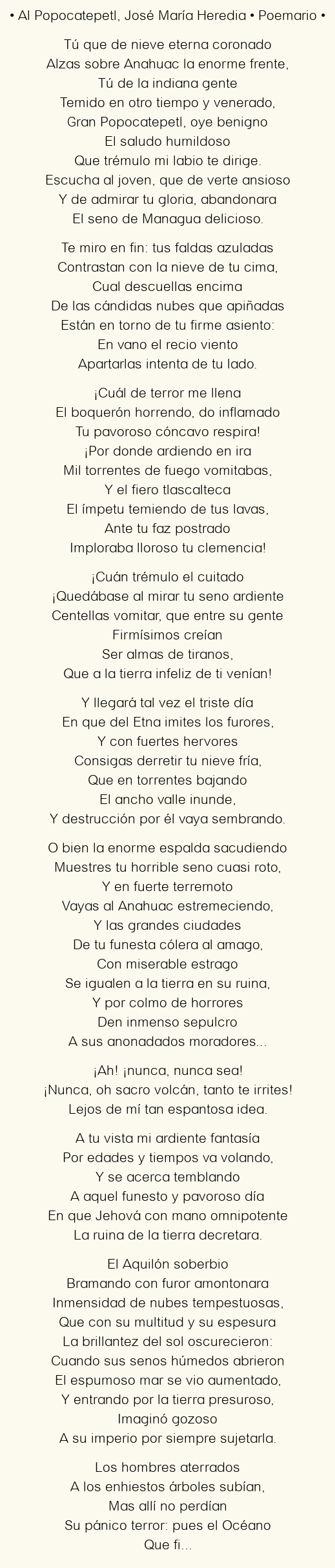 Al Popocatepetl, por José María Heredia