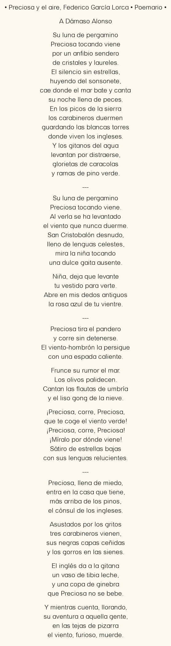 Imagen con el poema Preciosa y el aire, por Federico García Lorca
