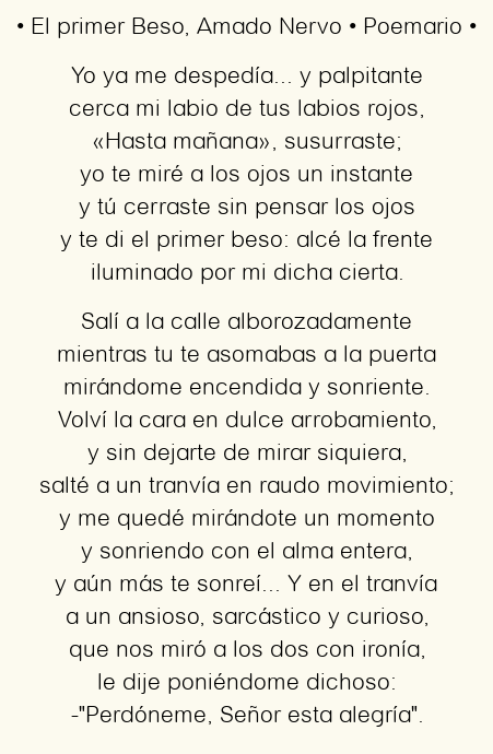 Imagen con el poema El primer Beso, por Amado Nervo
