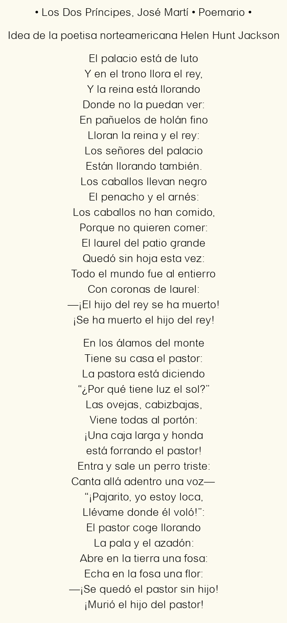 Imagen con el poema Los Dos Príncipes, por José Martí