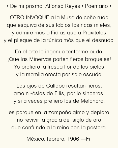Imagen con el poema De mi prisma, por Alfonso Reyes