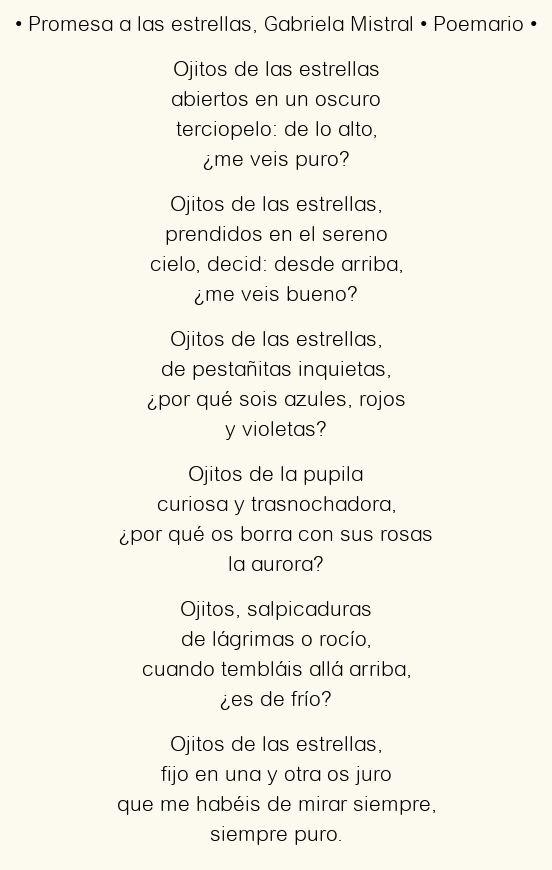 Imagen con el poema Promesa a las estrellas, por Gabriela Mistral