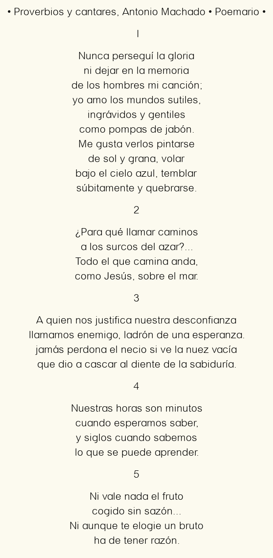 Imagen con el poema Proverbios y cantares, por Antonio Machado