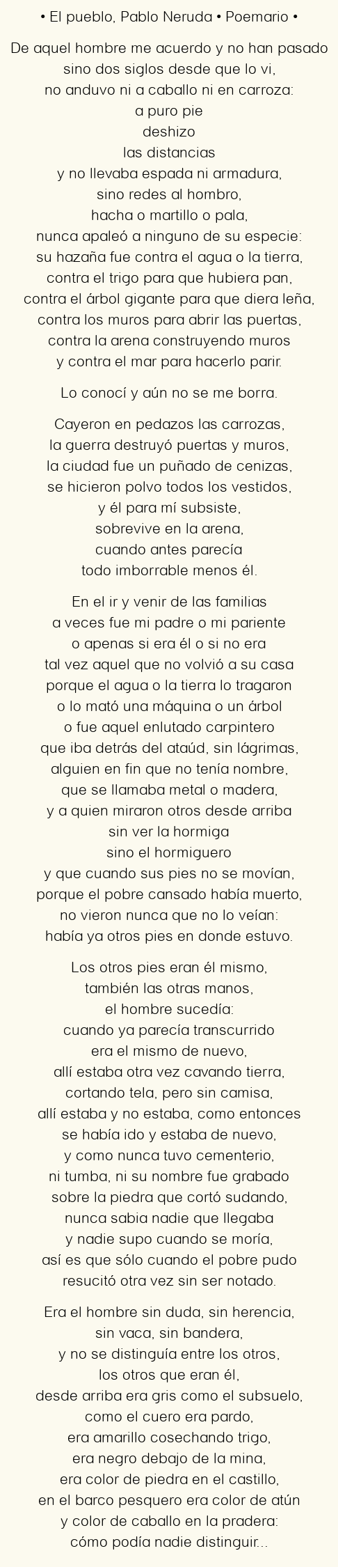 Imagen con el poema El pueblo, por Pablo Neruda
