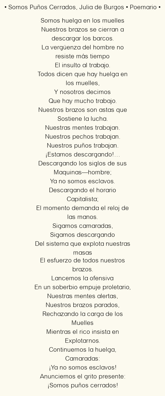 Imagen con el poema Somos Puños Cerrados, por Julia de Burgos