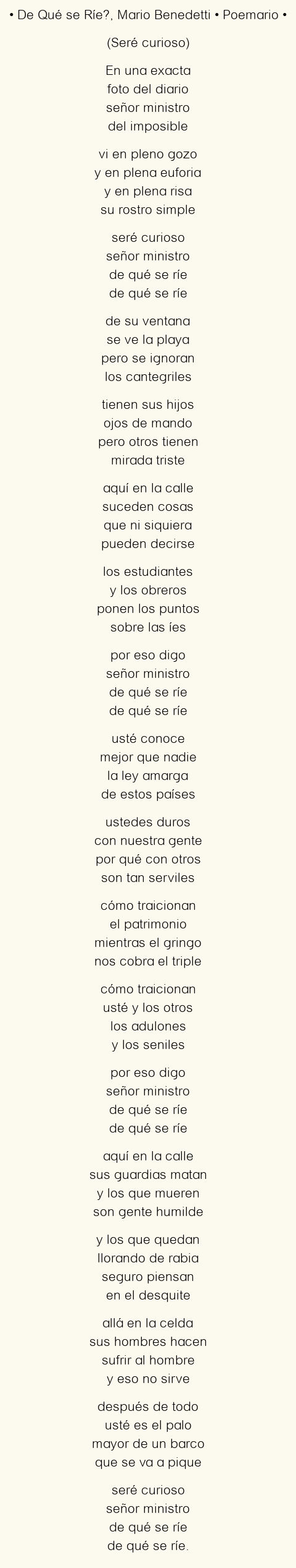 Imagen con el poema De Qué se Ríe?, por Mario Benedetti
