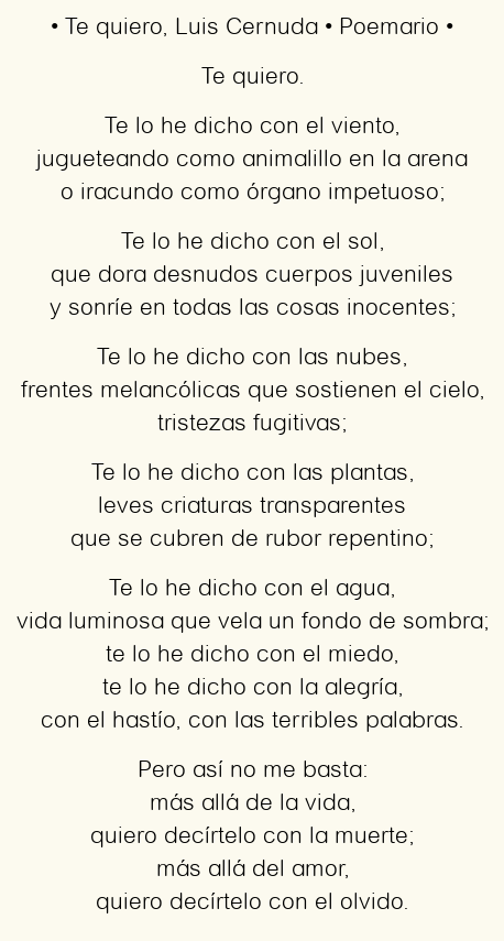 Imagen con el poema Te quiero, por Luis Cernuda