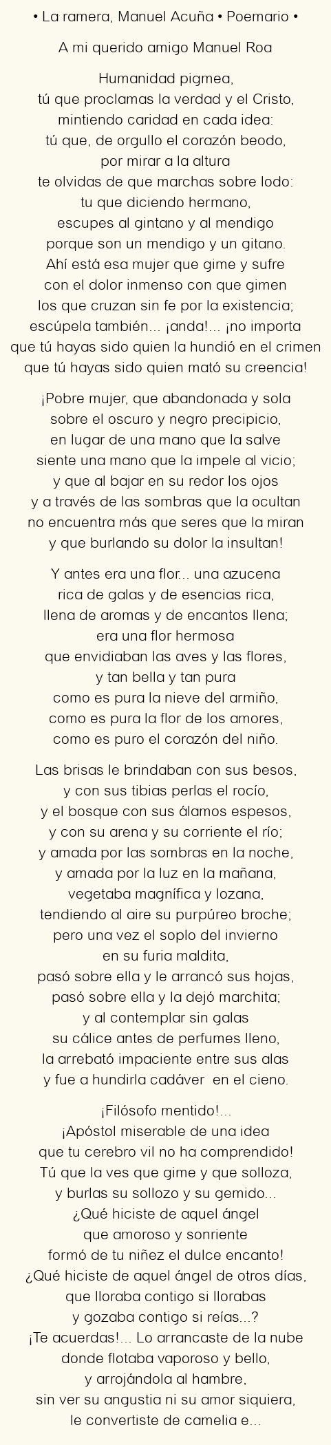 Imagen con el poema La ramera, por Manuel Acuña