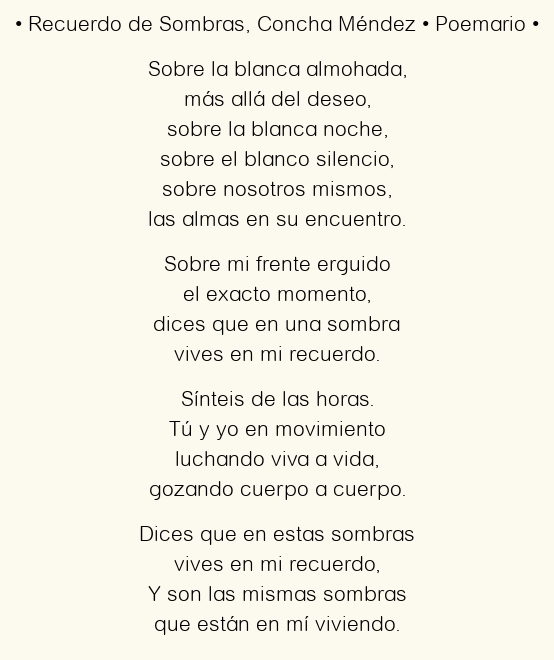 Imagen con el poema Recuerdo de Sombras, por Concha Méndez