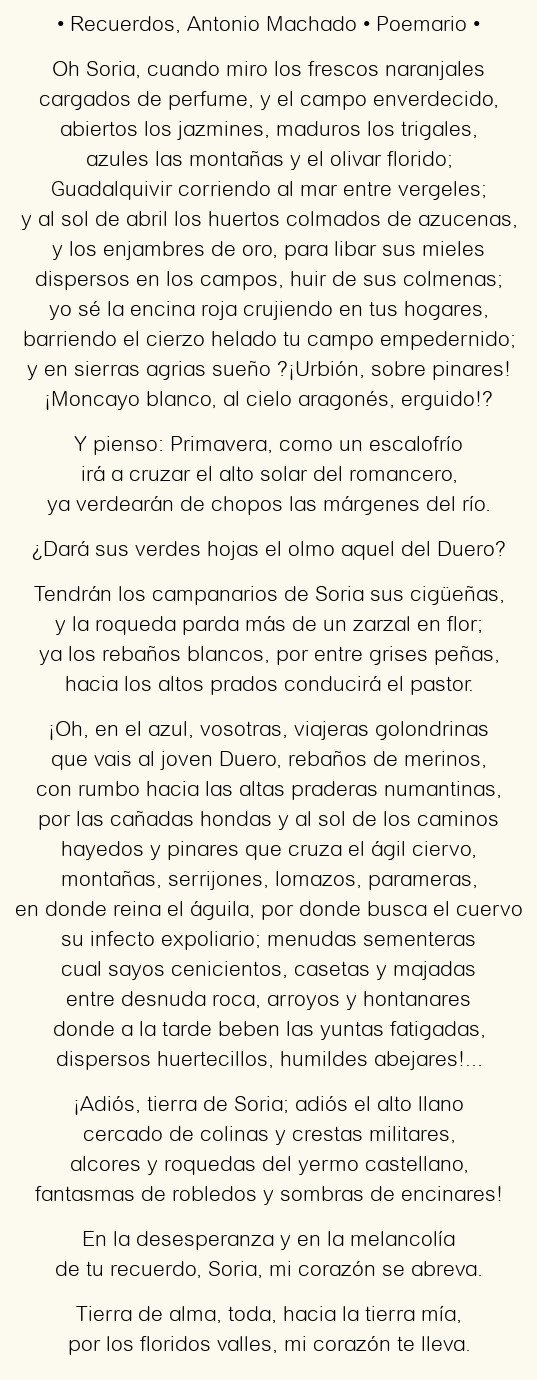 Imagen con el poema Recuerdos, por Antonio Machado