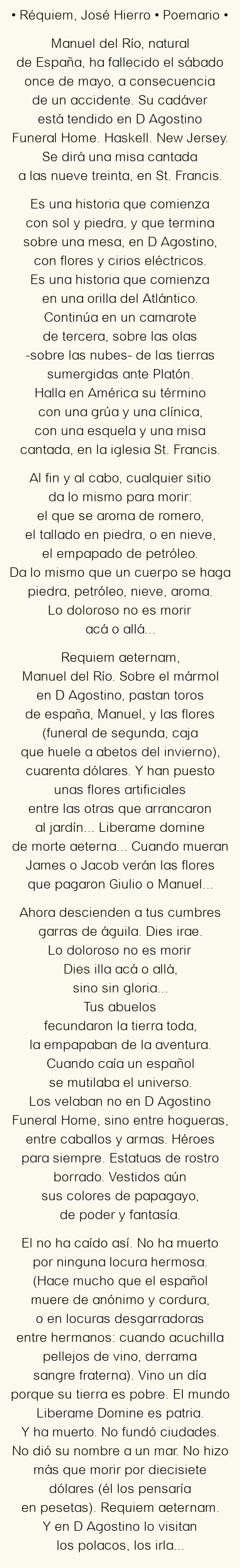 Imagen con el poema Réquiem, por José Hierro