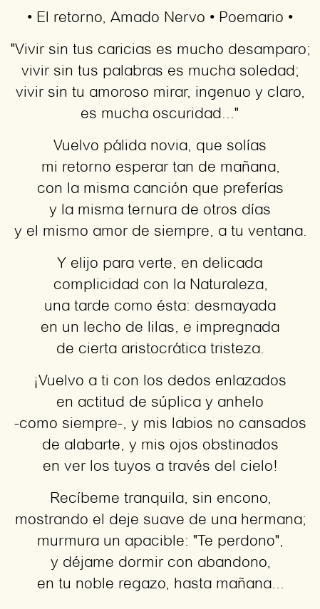 Imagen con el poema El retorno, por Amado Nervo