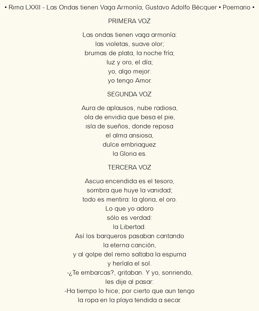 Imagen con el poema Rima LXXII – Las Ondas tienen Vaga Armonía, por Gustavo Adolfo Bécquer