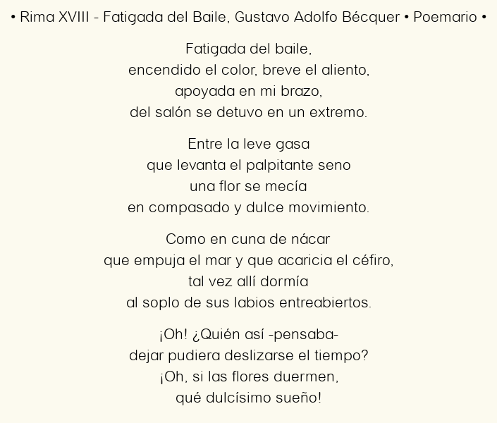 Imagen con el poema Rima XVIII – Fatigada del Baile, por Gustavo Adolfo Bécquer