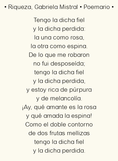 Imagen con el poema Riqueza, por Gabriela Mistral
