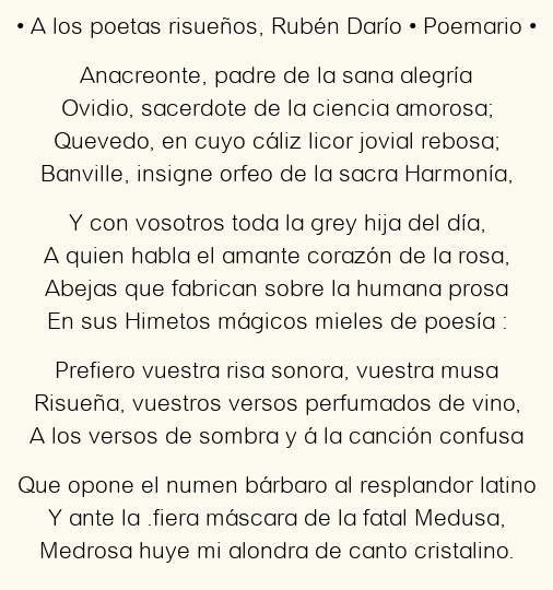 Imagen con el poema A los poetas risueños, por Rubén Darío