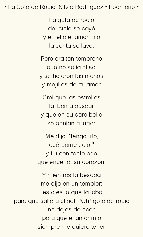 Imagen con el poema La Gota de Rocío, por Silvio Rodríguez