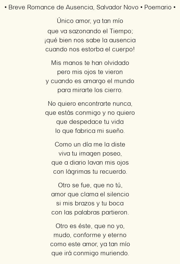 Imagen con el poema Breve Romance de Ausencia, por Salvador Novo