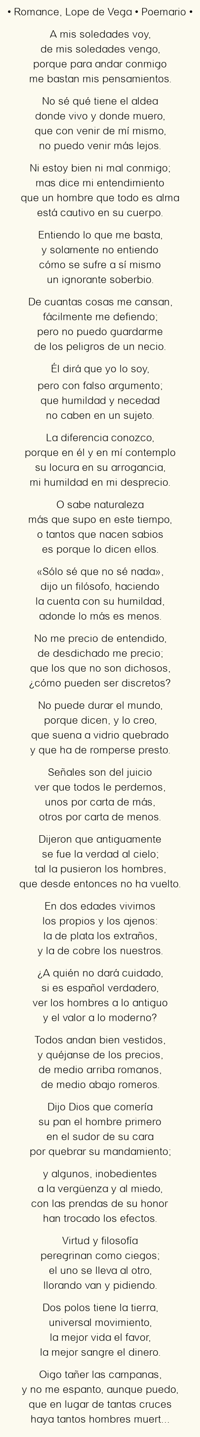 Imagen con el poema Romance, por Lope de Vega