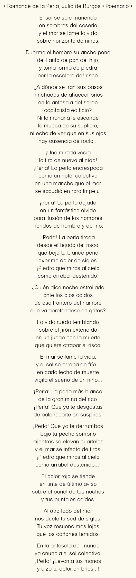 Imagen con el poema Romance de la Perla, por Julia de Burgos