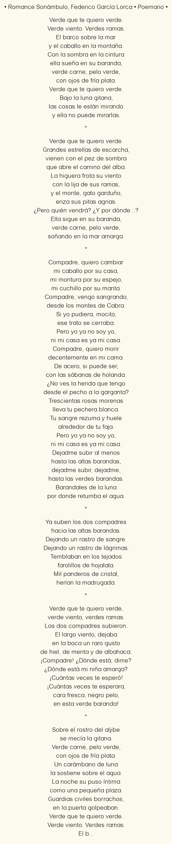 Imagen con el poema Romance sonámbulo, por Federico García Lorca