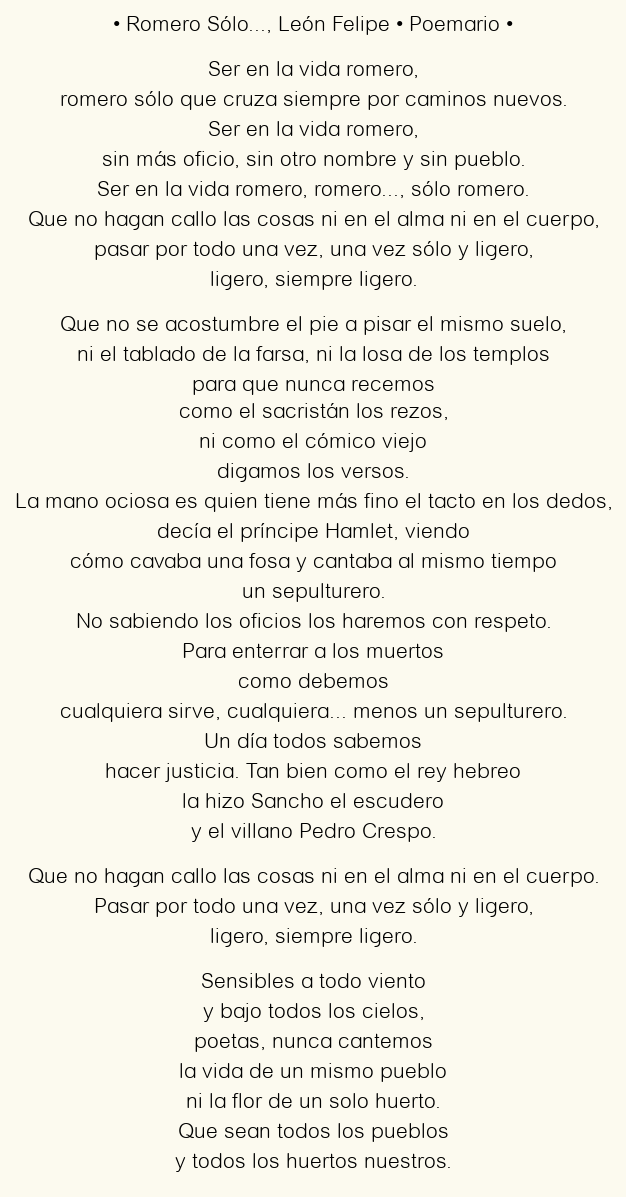 Imagen con el poema Romero Sólo…, por León Felipe
