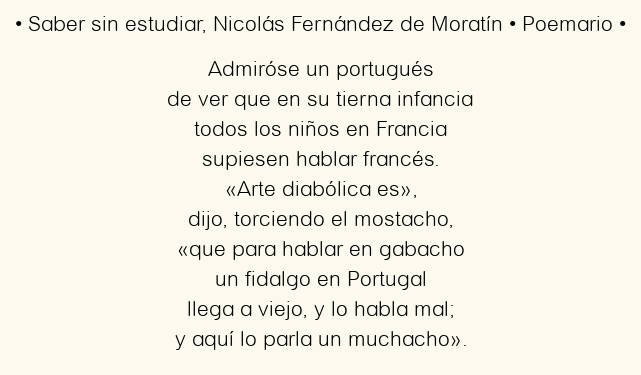 Imagen con el poema Saber sin estudiar, por Nicolás Fernández de Moratín