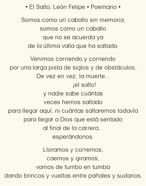Imagen con el poema El Salto, por León Felipe