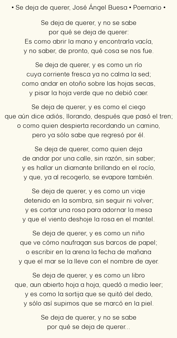Imagen con el poema Se deja de querer, por José Ángel Buesa