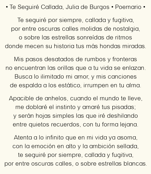 Imagen con el poema Te Seguiré Callada, por Julia de Burgos