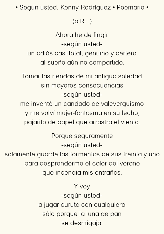 Imagen con el poema Según usted, por Kenny Rodríguez