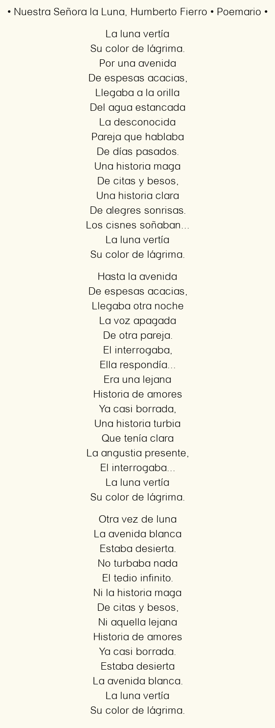 Imagen con el poema Nuestra Señora la Luna, por Humberto Fierro