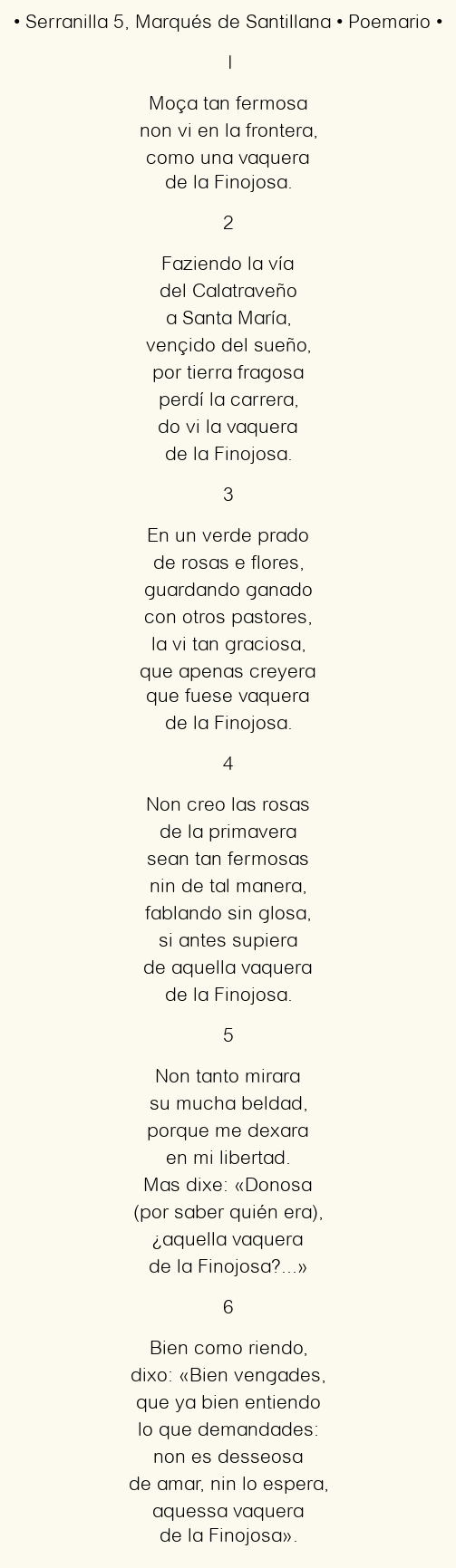 Imagen con el poema Serranilla 5, por Marqués de Santillana