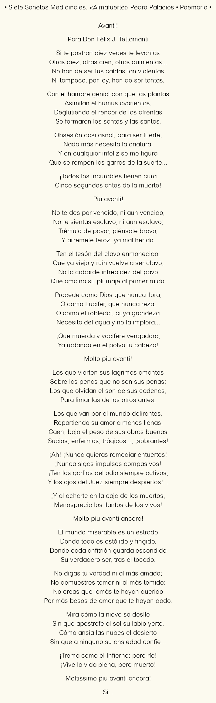 Imagen con el poema Siete Sonetos Medicinales, por Almafuerte (Pedro B. Palacios)
