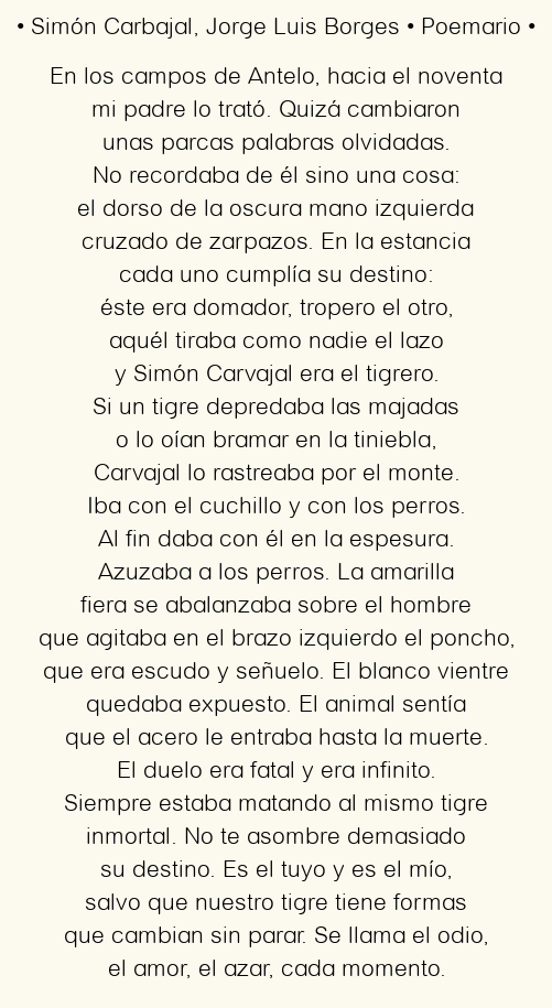 Imagen con el poema Simón Carbajal, por Jorge Luis Borges