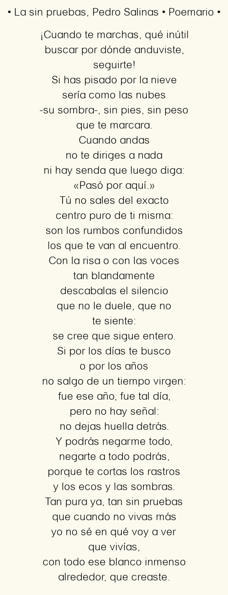 Imagen con el poema La sin pruebas, por Pedro Salinas