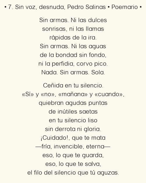 Imagen con el poema 7. Sin voz, desnuda, por Pedro Salinas