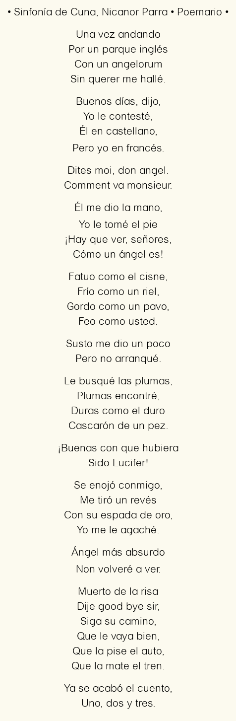Imagen con el poema Sinfonía de Cuna, por Nicanor Parra