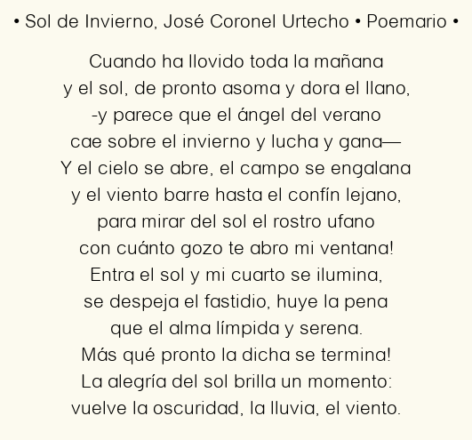 Imagen con el poema Sol de Invierno, por José Coronel Urtecho